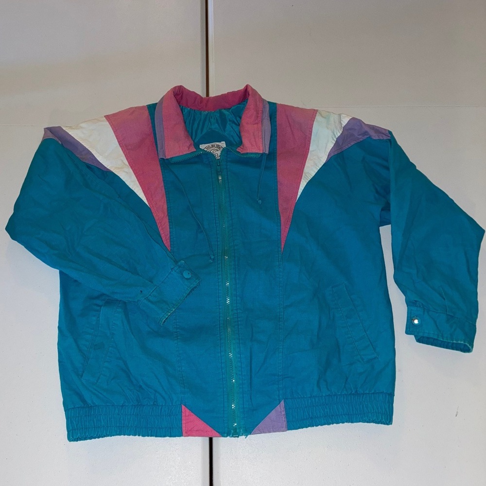 Vintage Current Seen Colorblock Windbreaker Jacket Teal Pink Purple 90s Large